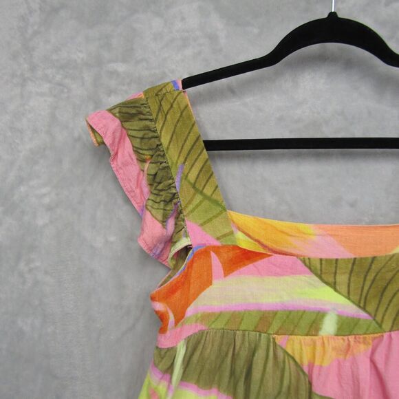 Kourt Zaccai Pink Green Floral Tropical Square Neck Sleeveless Top Women M Linen - Picture 9 of 10